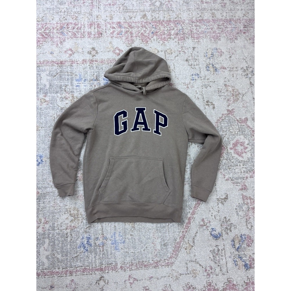GAP Classic Arch Logo Hoodie Men's Small Tan Brown Pullover Sweatshirt Fleece
